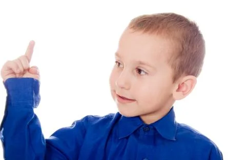 Boy pointing the finger Stock Photos