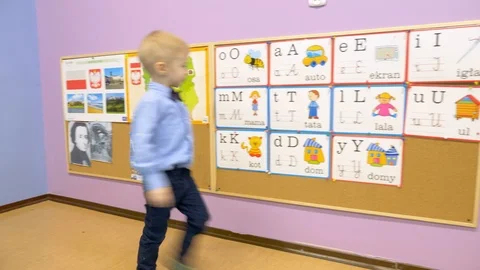 Boy in a Polish kindergarten Video stock 111375048