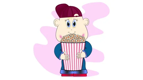 Boy with popcorn cartoon animation. Stock Footage 124583547