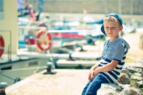 Boy in the port. Stock Photos