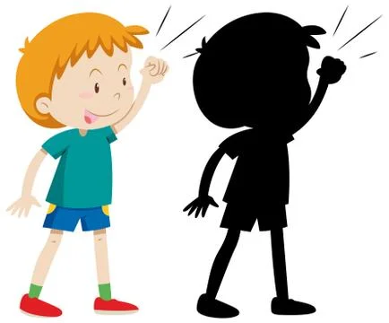 Boy posing fighting with its silhouette Stock Illustration
