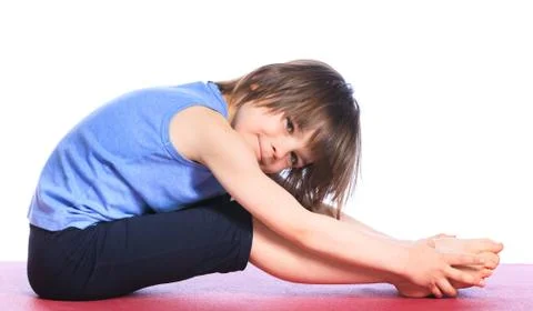 Boy practice yoga Stock-Fotos