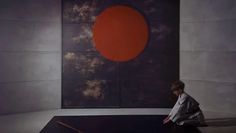 Boy Practicing Aikido Is Training With Bokken Sword Stock Footage 76209302