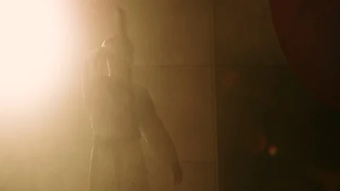 Boy Practicing Aikido Is Training With Bokken Sword Stock Footage 76209313