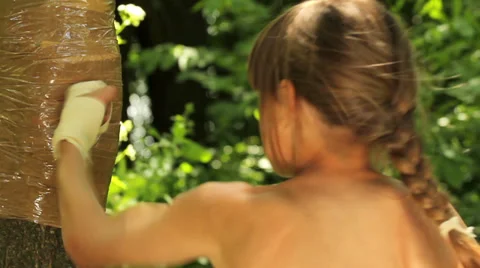 Boy practicing boxing_back view Stock Footage 38819083