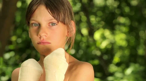 Boy practicing boxing_front view Video stock 38815236