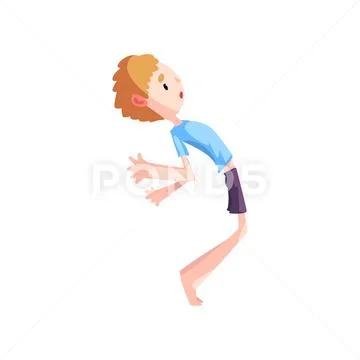 Boy practicing capoeira, kid character doing capoeira dancer pose vector Stock Illustration