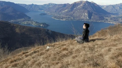 Boy practicing meditation through controlled breathing Stock Footage 59689460