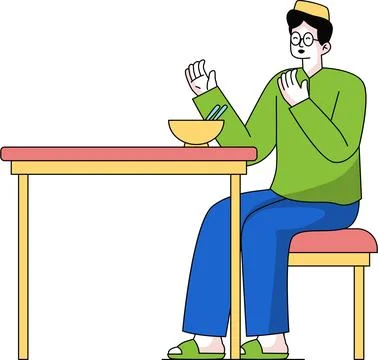 Boy Praying Before Iftar (Breaking Fast) Illustration Stock Illustration