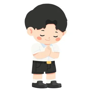 Boy Praying with Respectful Greeting Stock Illustration