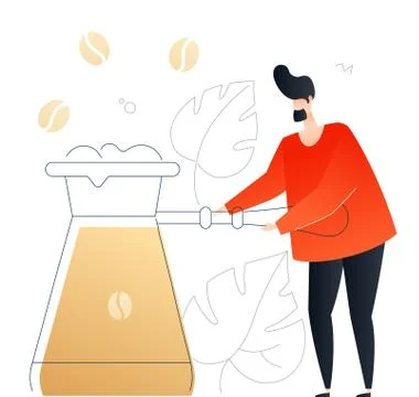 Boy preparing coffee - flat design style colorful illustration Stock Illustration