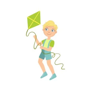 Boy Preparing To Fly A Kite Stock Illustration