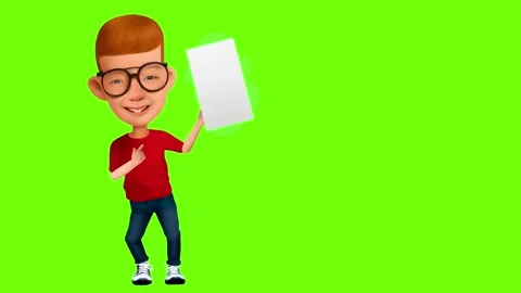 Boy. Presentation. Achievement demonstration. Green background. Stock Footage 237966477