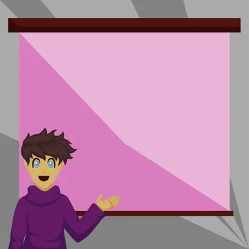 Boy Presenting Important Informations On Presentation Board. Man Showing Crutial Stock Illustration