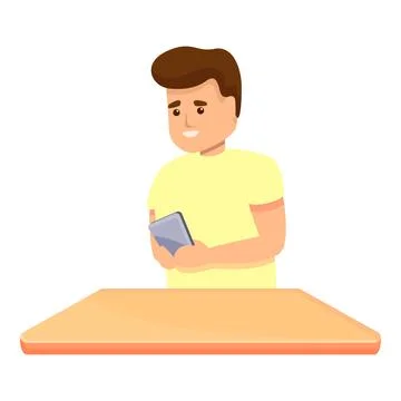 Boy programming smartphone icon, cartoon style Stockillustratie