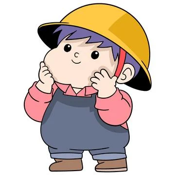 Boy project worker wearing a safety helmet while working Stock Illustration