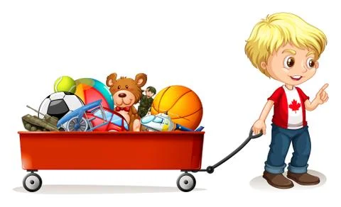 Boy pulling cart full of toys イラスト素材