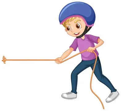 Boy pulling rope on white background Stock Illustration