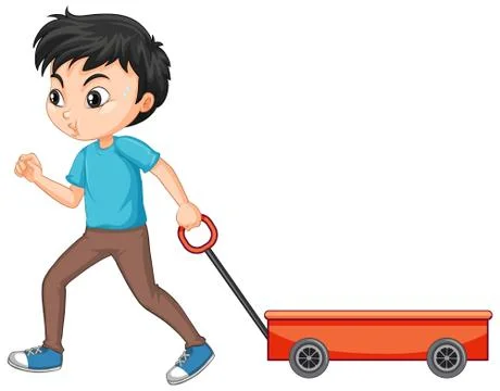 Boy pulling wagon on isolated background Stock Illustration