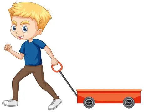Boy pulling wagon on isolated background Stock Illustration