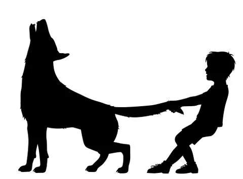 Boy pulling wolf tail Stock Illustration