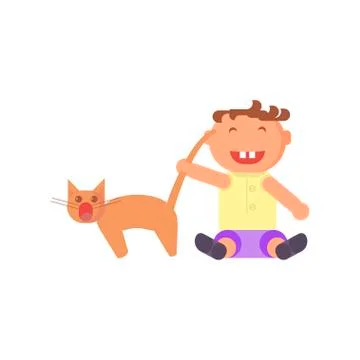 Boy pulls the cats tail. 스톡 일러스트