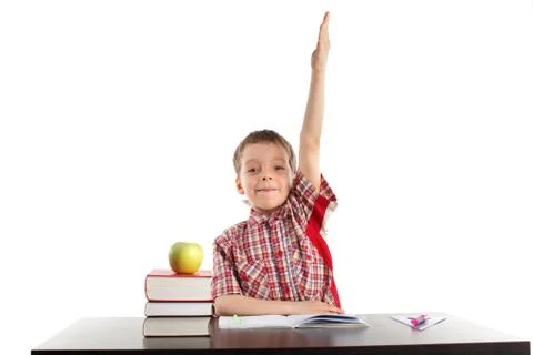 Boy pulls upwards hand Stock Photos