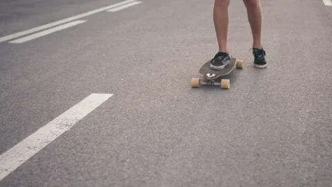 Boy Pushes Skateboard Stockbeeldmateriaal 91802739