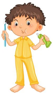 Boy in pyjamas holding toothbrush and toothpaste Stock Illustration