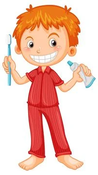 Boy in pyjamas holding toothbrush and toothpaste Stock Illustration