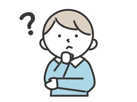 A boy with a questioning expression with a question mark on his head. Stock Illustration