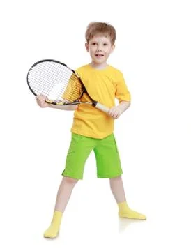 Boy with racket in hand Stock Photos