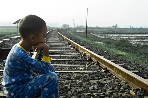 Boy in railways Stock Photos