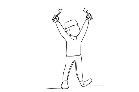 A boy raised a torch in both hands Stock Illustration
