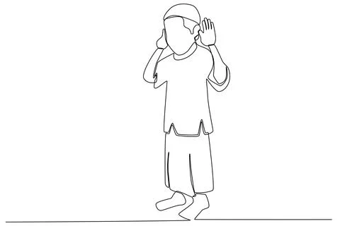 A boy raises his hand doing an opening laudation of prayer gesture Stock Illustration