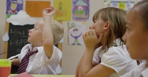 Boy raising his hand in class Stock Footage 58573339