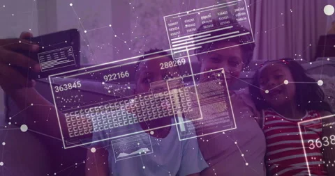 Boy raising smartphone for selfie while mother and daughter smiling amid Stock Footage 311962096