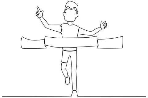A boy ran to the finish line while raising a finger Stock Illustration