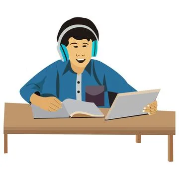 Boy Reading Bock With Tab Stock Illustration