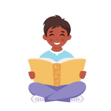 Boy reading book. Boy studying with a book. Vector illustration 库存插图