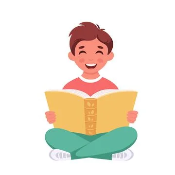Boy reading book. Boy studying with a book. Vector illustration Stock Illustration