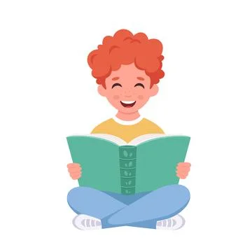 Boy reading book. Boy studying with a book. Vector illustration Ilustración de archivo