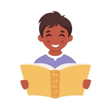 Boy reading book. Boy studying with a book. Vector illustration Иллюстрация