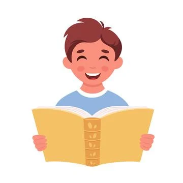 Boy reading book. Boy studying with a book. Vector illustration Ilustração Stock