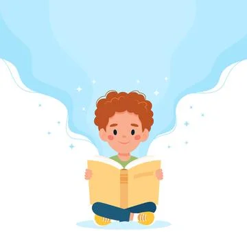 Boy reading a book. Cute vector illustration concept in cartoon style 库存插图