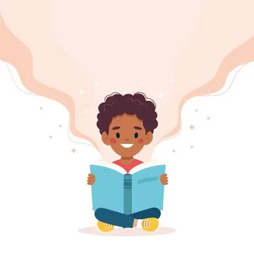 Boy reading a book. Cute vector illustration concept in cartoon style Stock Illustration