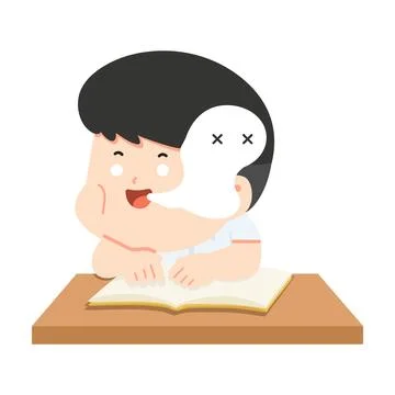 Boy Reading Book With Ghostly Breath Stock Illustration