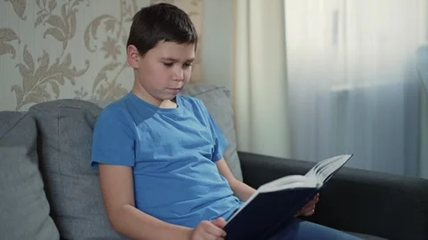Boy reading a book at home Stock Footage 241437649
