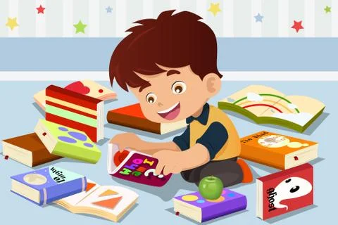 Boy reading a book Stock Illustration