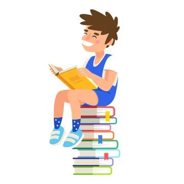 Boy reading a book Illustrazione stock